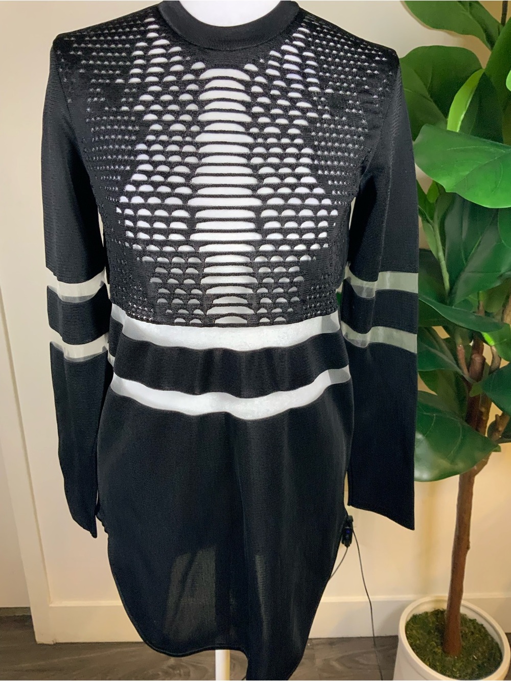 Alexander Wang Black & White Openwork Crewneck Tunic